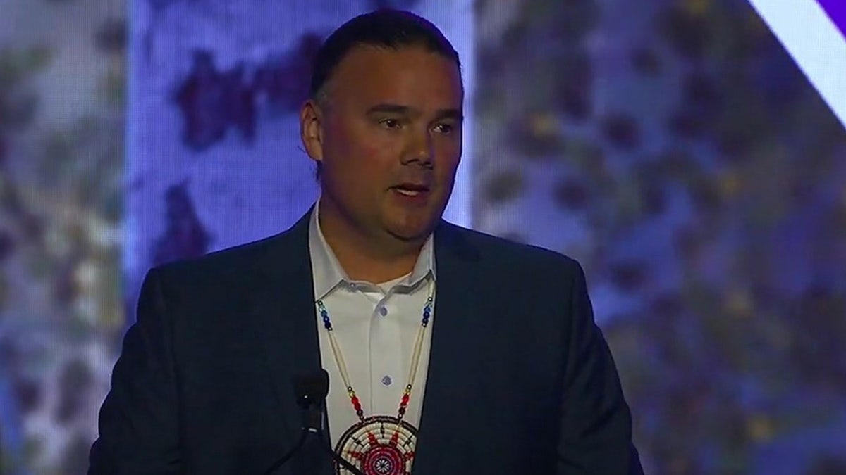 Interior Department Assistant Secretary for Indian Affairs Bryan Newland delivers remarks at the National Congress of American Indians event in Prior Lake, Minnesota, in July.