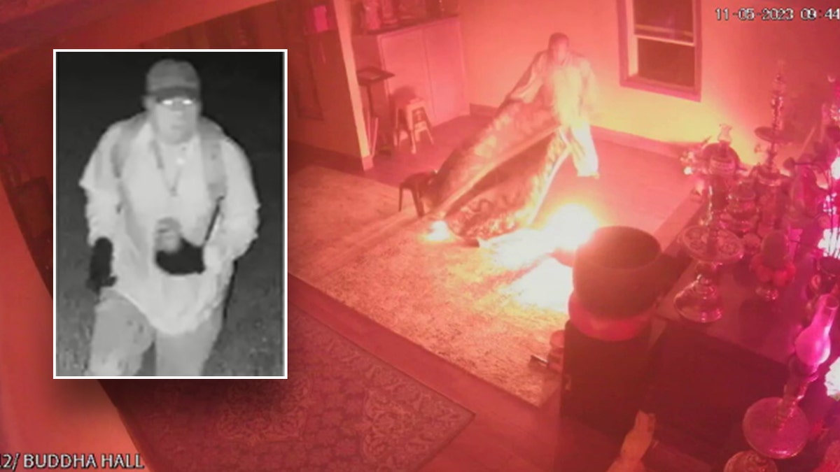 Surveillance footage of suspect in Buddhist Temple fire