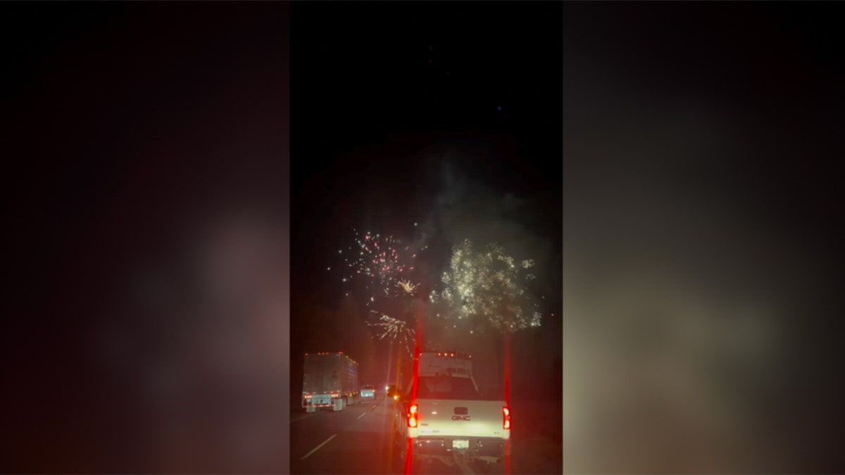 Fireworks show on highway