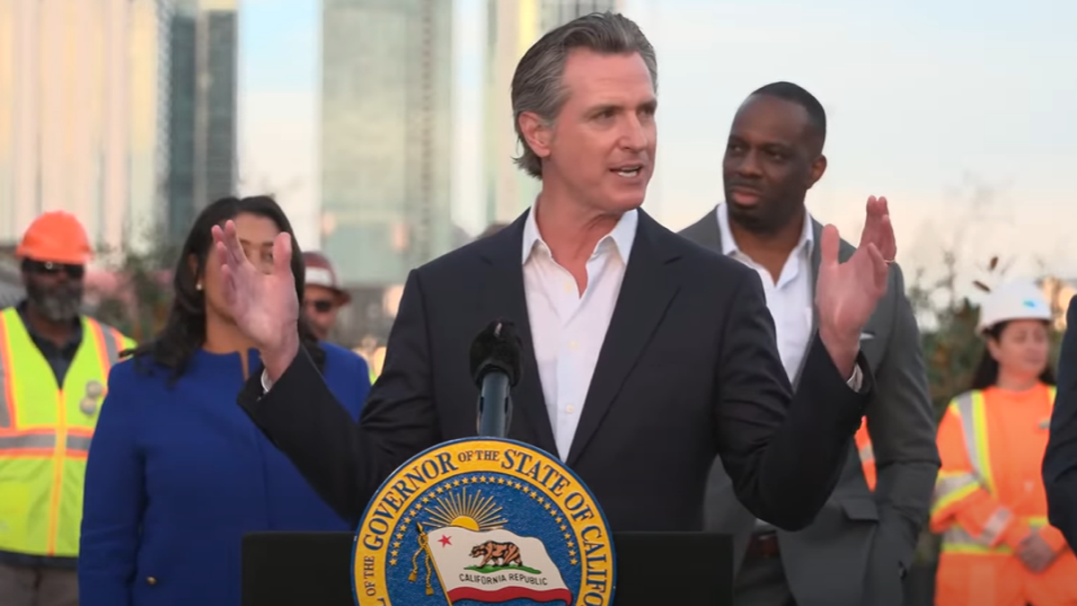 Gov Gavin Newsom speaking at an event