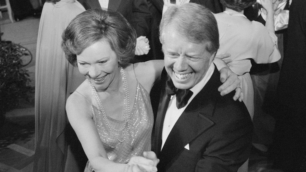 US President Jimmy Carter and First Lady Rosalynn Carter dance at a White House Congressional Ball, Washington