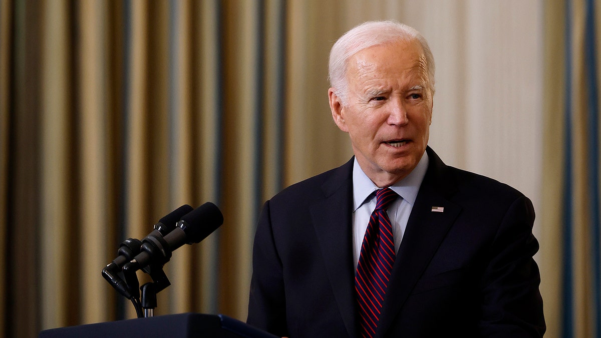 Joe Biden speaks at White House in suit