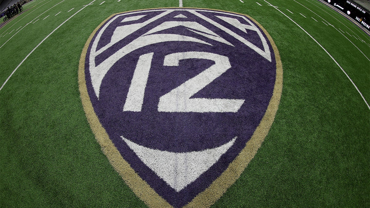 The Pac-12 logo on the field