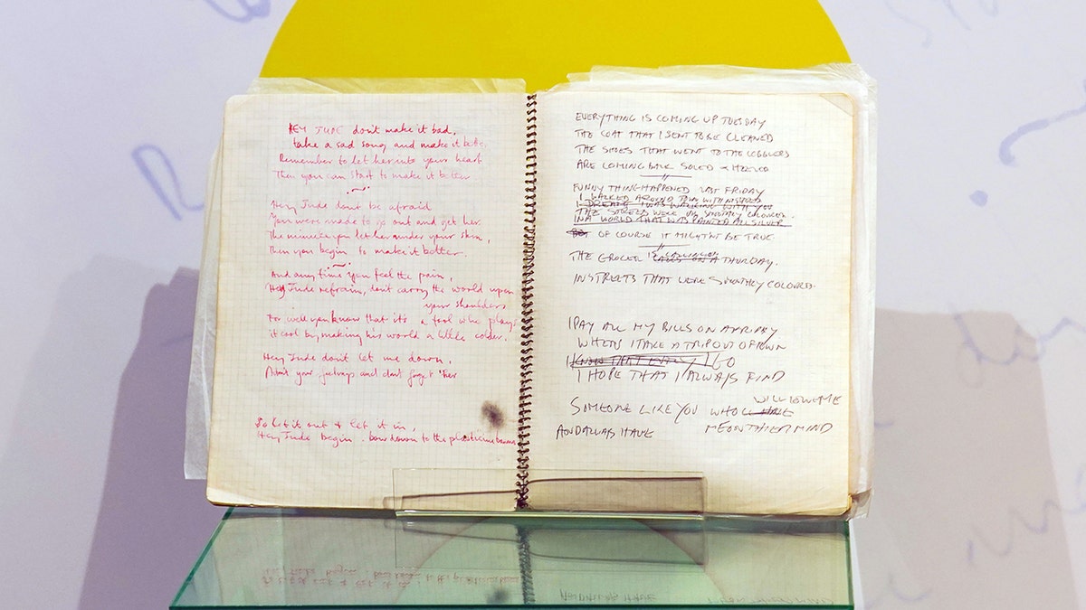 Mal Evans notebook open on display