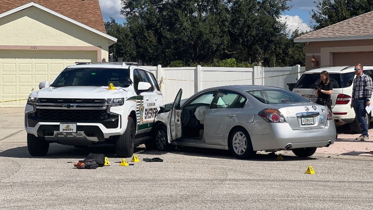 A vehicle after it crashed into a police cruiser