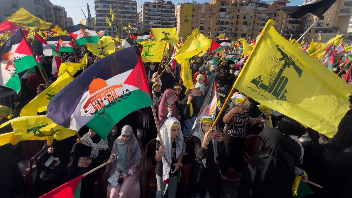 Hezbollah flags being waved in Lebanon