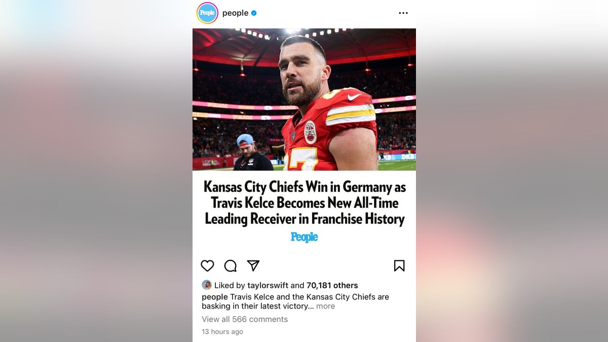 Screengrab del post Instagram della rivista People con Travis Kelce