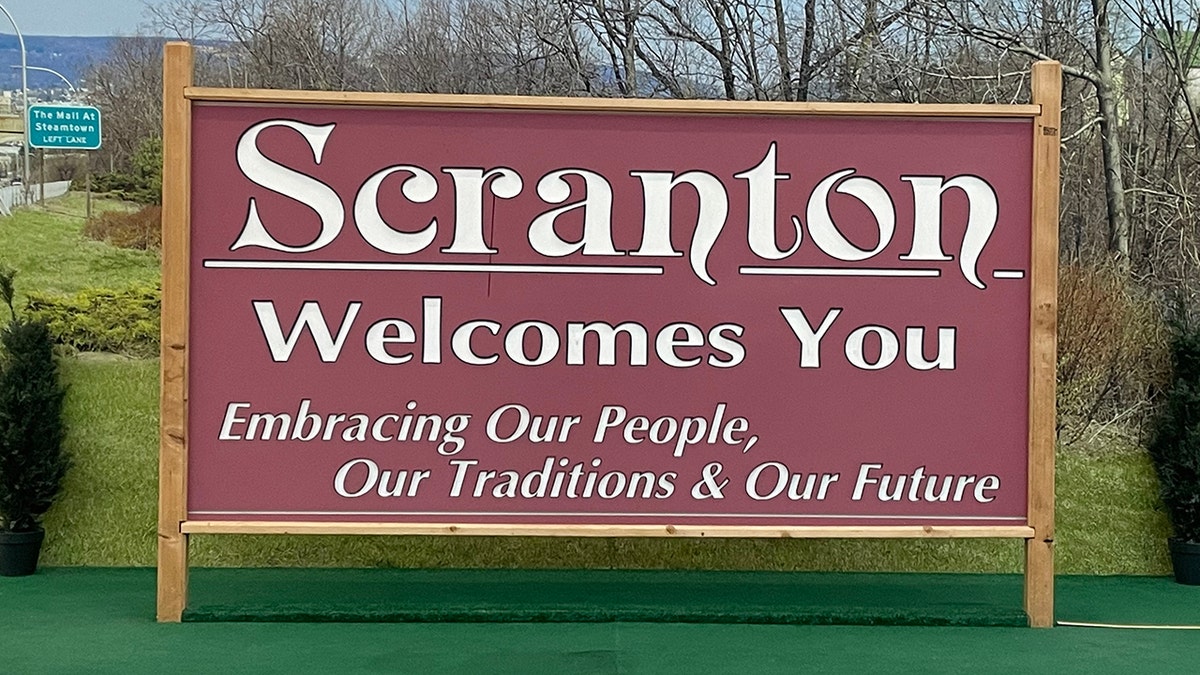 A sign popularized by NBC's "The Office" sits on display at the Mall at Steamtown, Scranton, Pa.