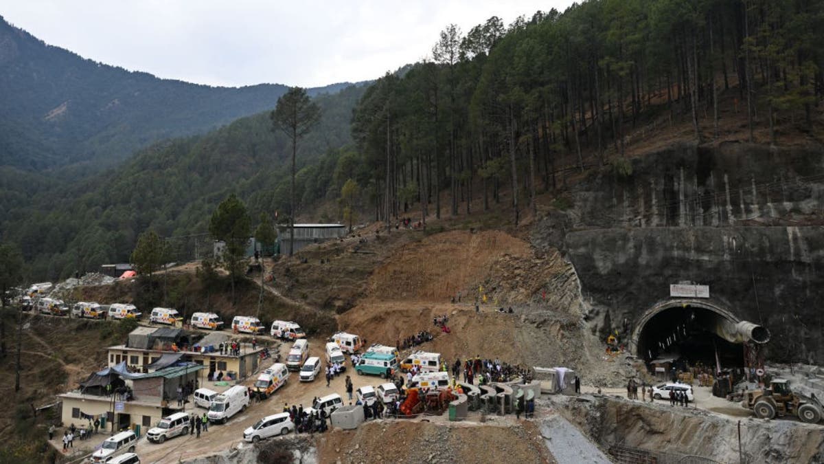 Ambulances outside the tunnel