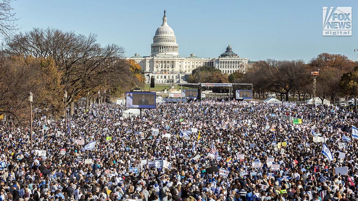 Tens of thousands of people participate in the March for Israel at the National Mall