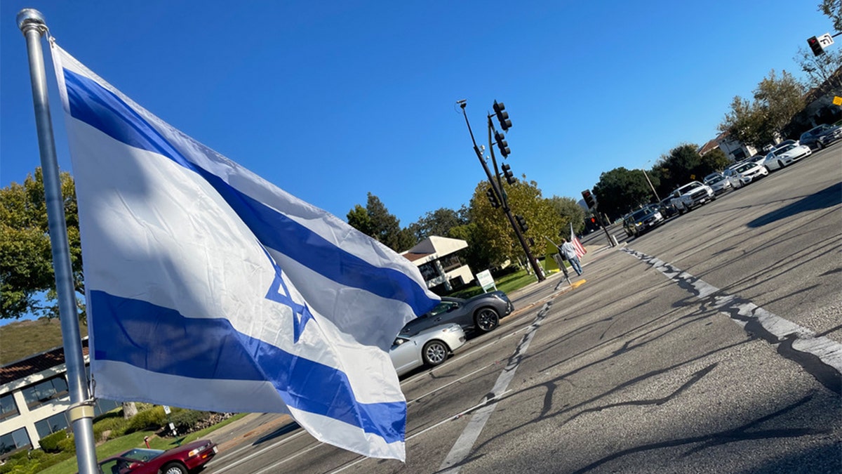 Israel flag being held on street