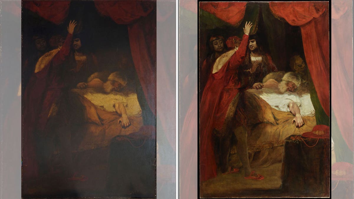 restored Sir Joshua Reynolds painting, right, before conservation work, left