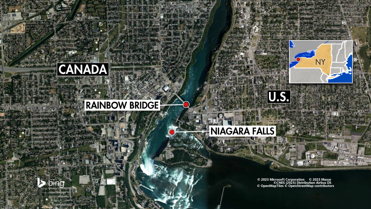 Map showing locations of Rainbow Bridge, Niagara Falls