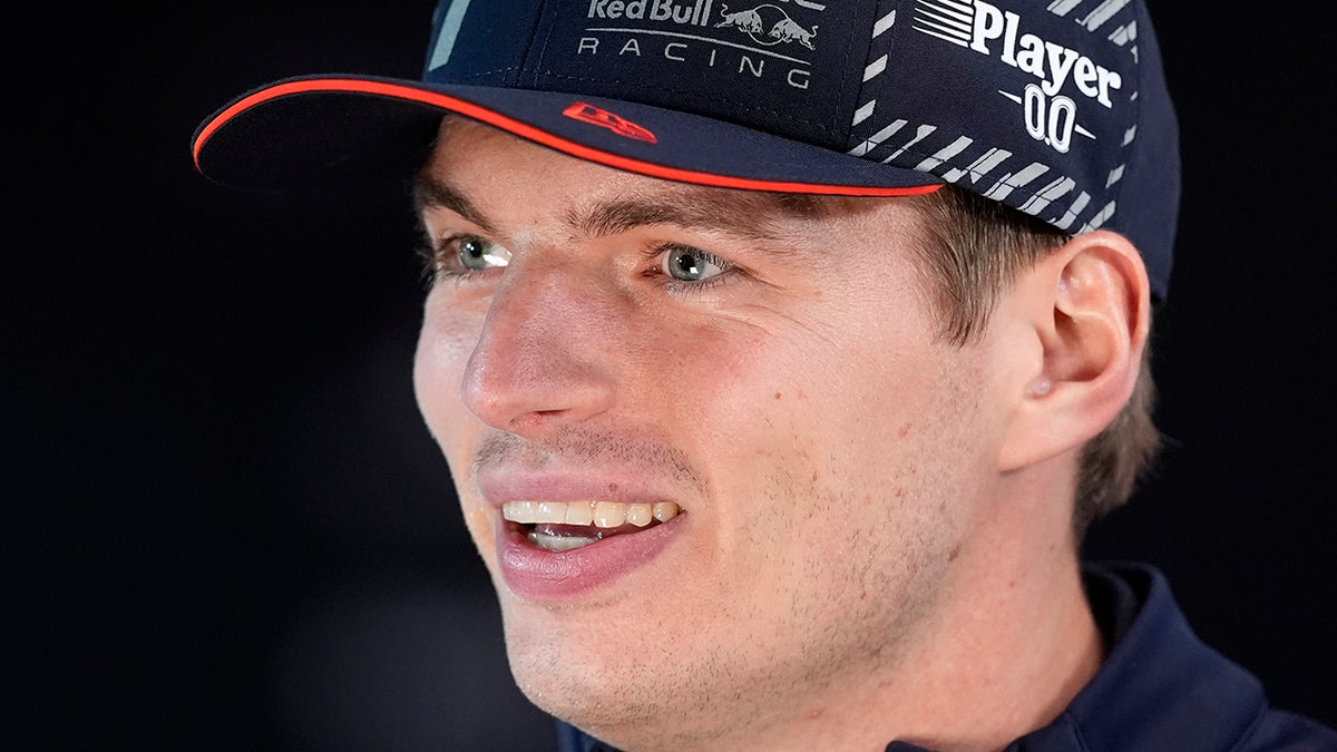 Max Verstappen speaks to the media ahead of a Formula One event