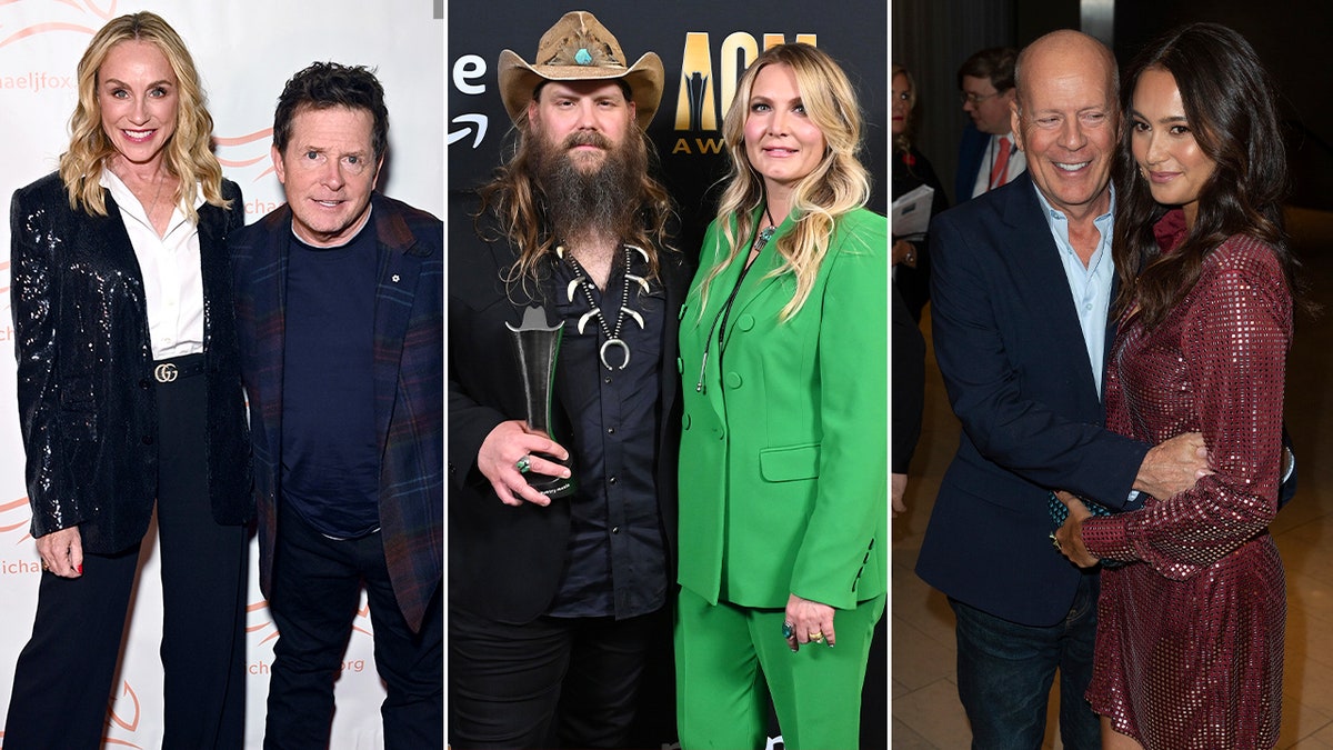 Three split of Michael J. Fox and Tracy Pollan, Chris and Morgane Stapleton, Bruce Willis and Emma Heming