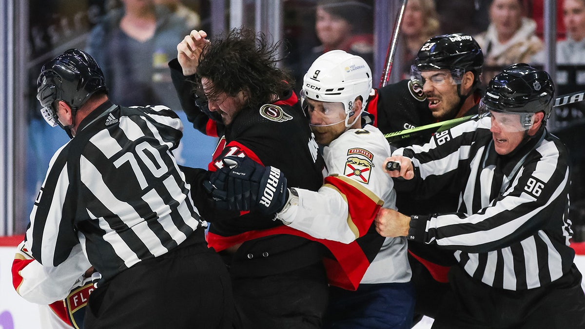 Florida Panthers and Ottawa Senators fight during a game