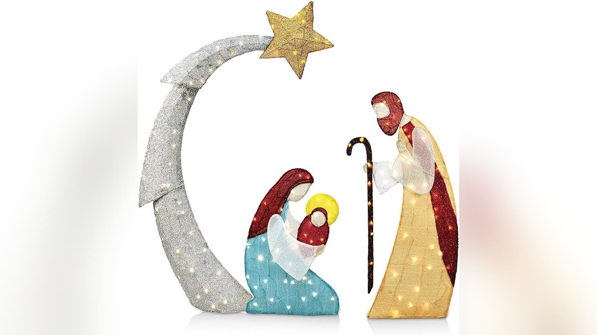 JOIEDOMI 5FT 3D Christmas Nativity Scene Tinsel Yard Light