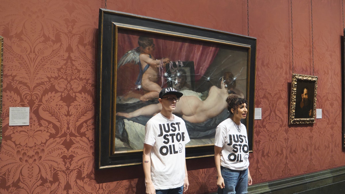 Just Stop Oil attacked Diego Velázquez's 17th-century painting Rokeby Venus with "safety hammers" on Monday as tourists viewed the artwork hanging in the National Gallery.