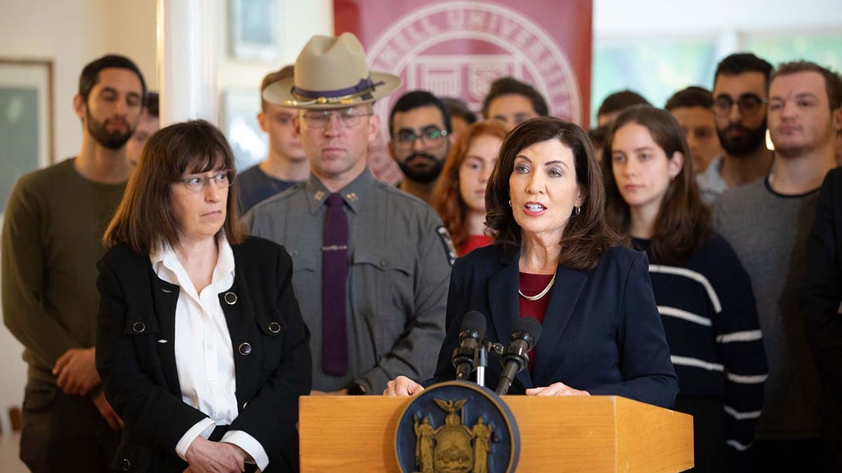 New York Governor Kathy Hochul speaks at Cornell University.