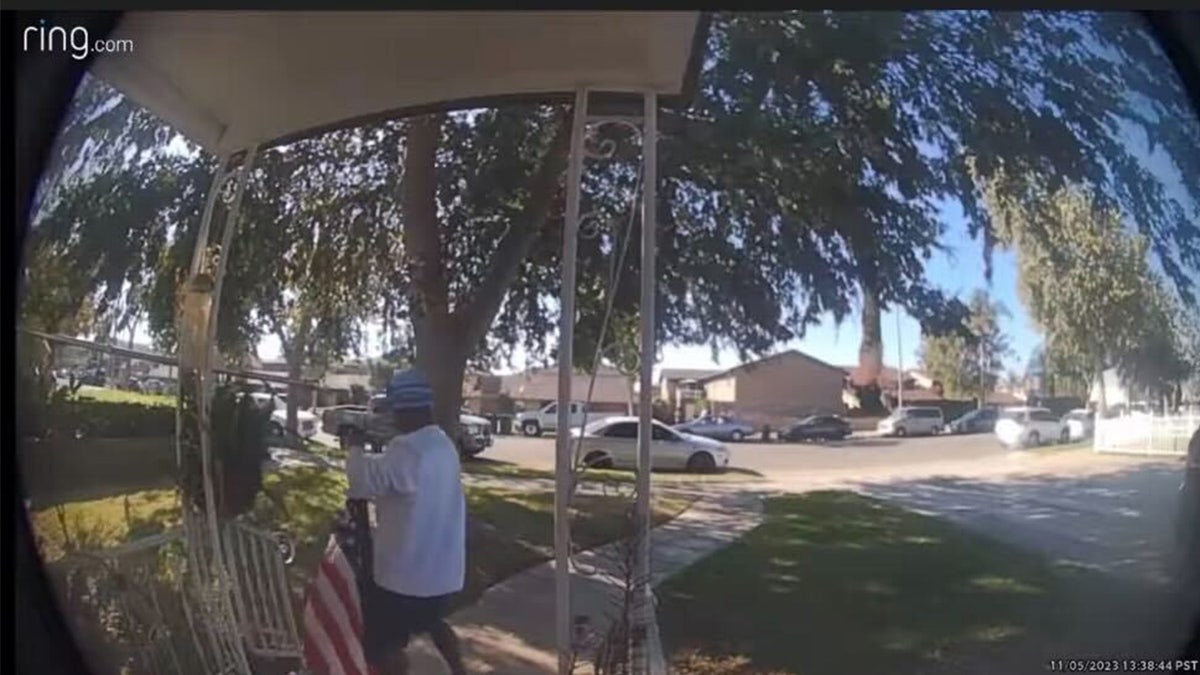 Thief in California stealing American flag