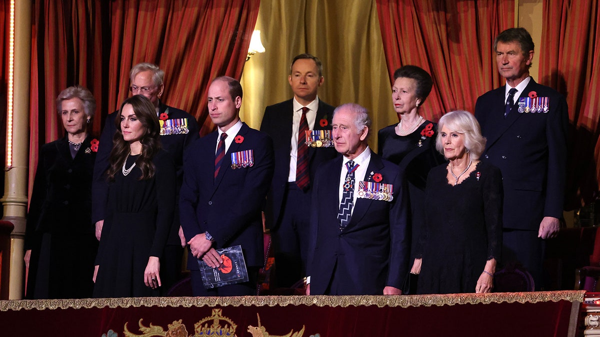 Birgitte, Duchess of Gloucester, Catherine, Princess of Wales, Prince William, Duke of Cambridge, King Charles III, Prince of Wales, Queen Camila, Anne, Princess Royal and Vice Admiral Sir Timothy Laurence attend The Royal British Legion Festival of Remembrance 