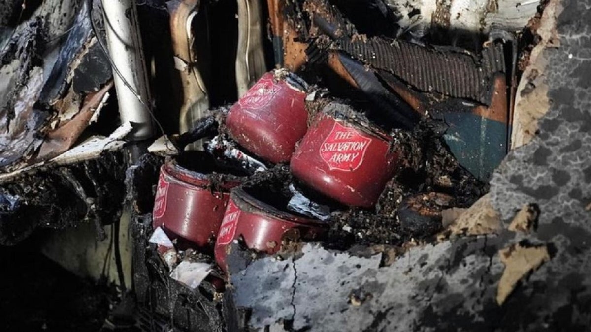 Burned Salvation Army kettles