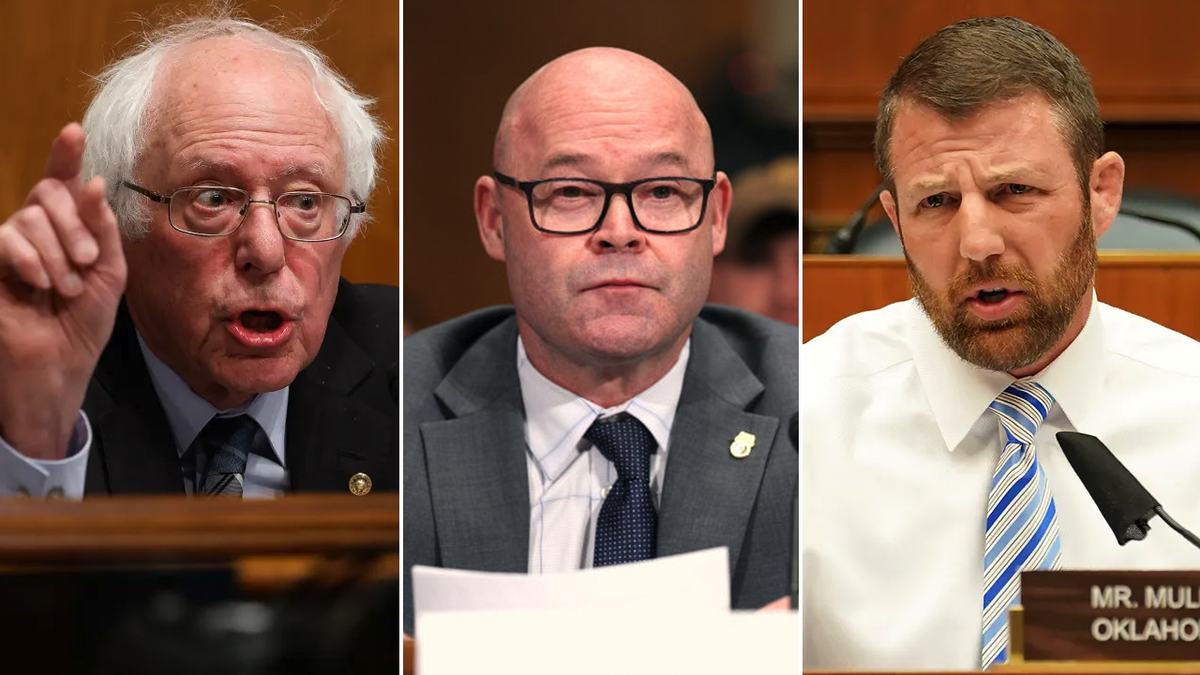 Bernie Sanders, Sean O'Brien, Markwayne Mullin split image