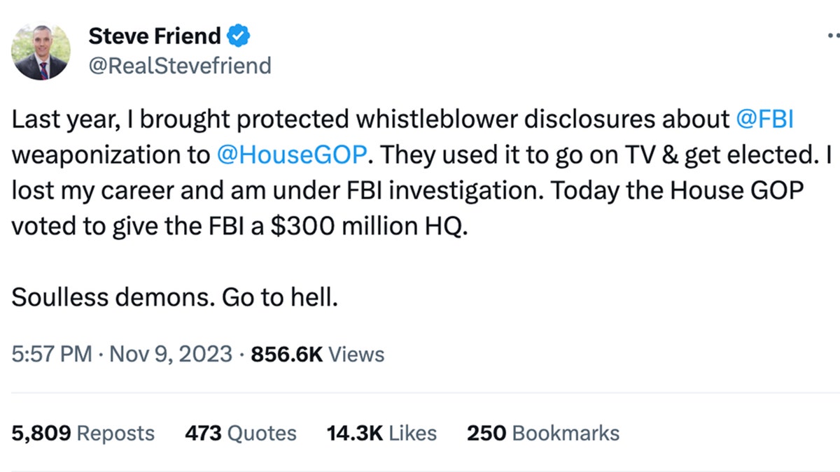 Steve Friend tweets on X about House GOP