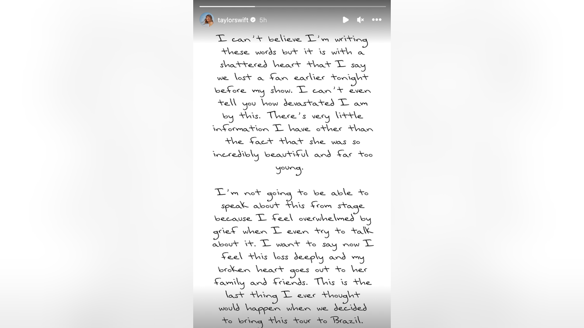 Mensagem de Taylor Swift no Instagram