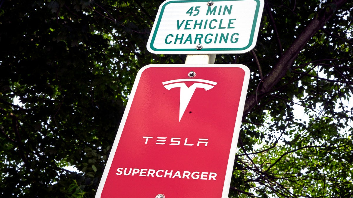 Tesla Charging stations on the Merritt Parkway in Connecticut. (Photo by ANDREW HOLBROOKE/Corbis via Getty Images)