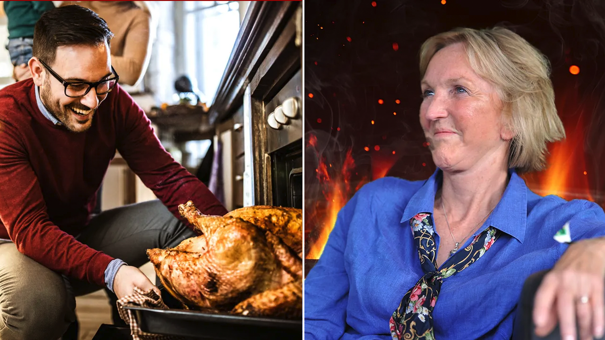 Thanksgiving picture and PETA president Ingrid Newkirk split image