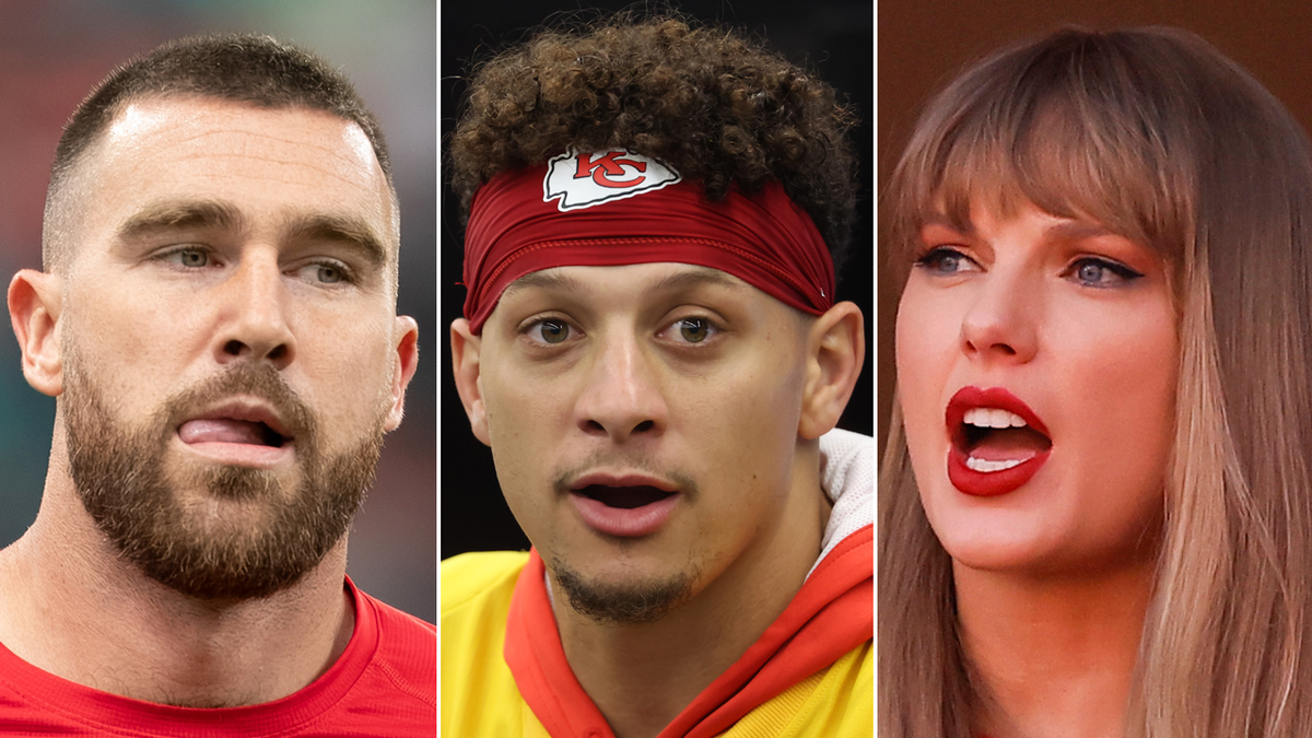 Travis Kelce, Patrick Mahomes and Taylor Swift side by side