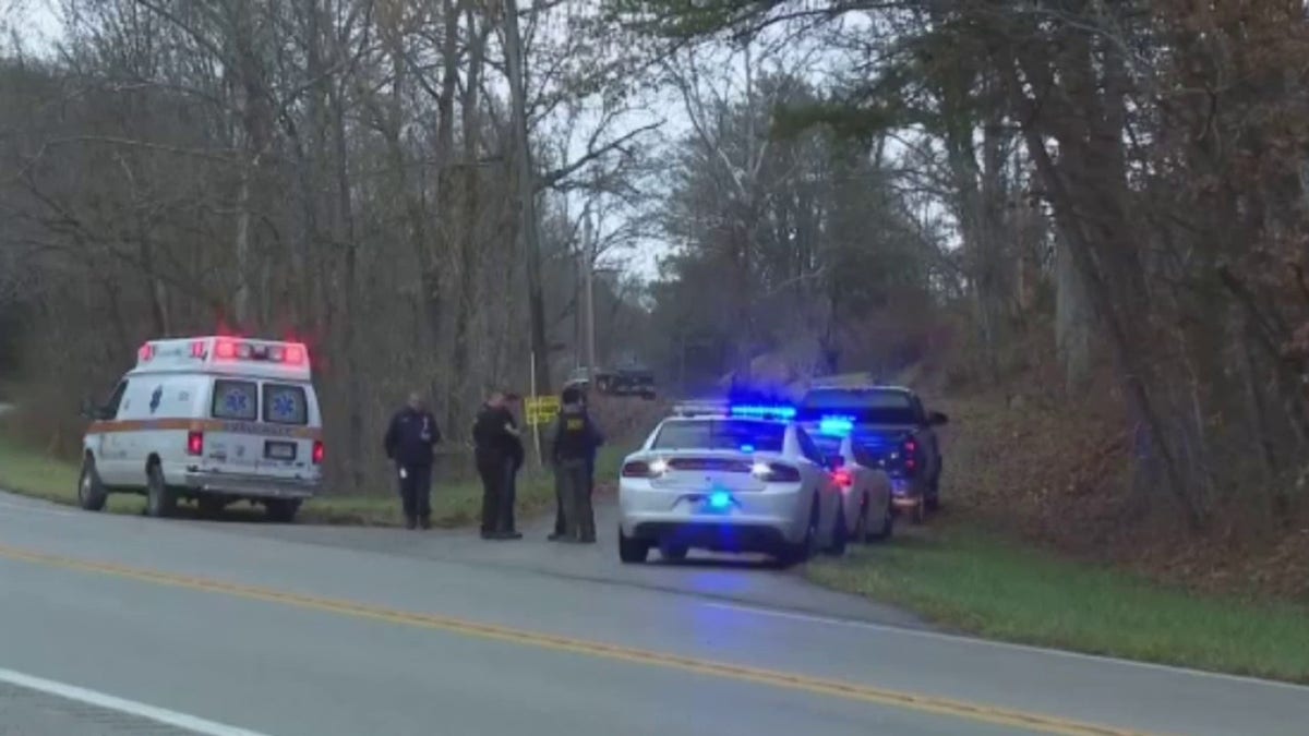 Police outside scene of train derailment in Kentucky