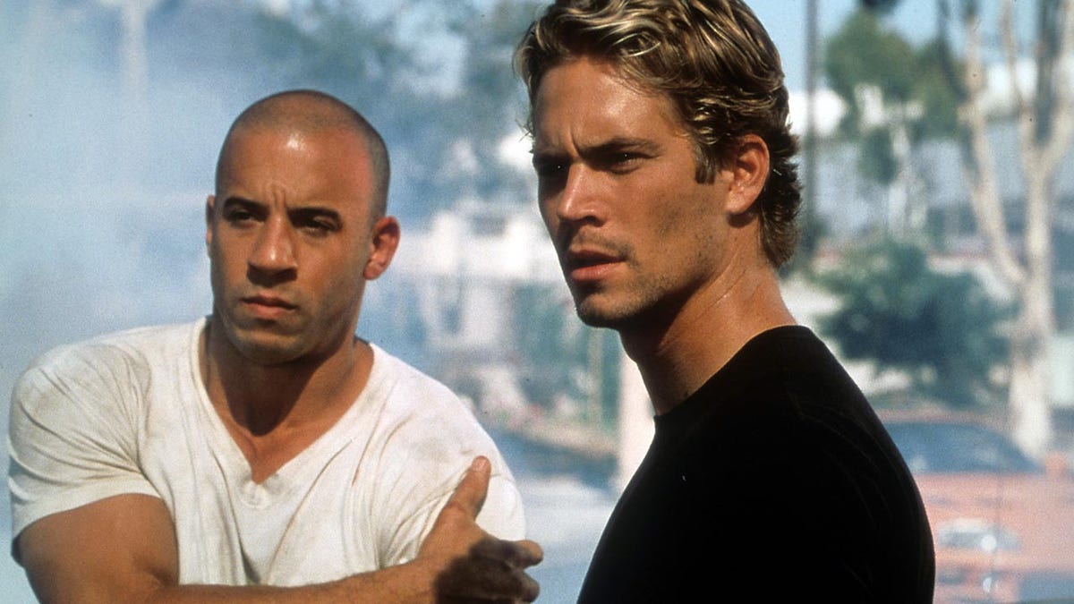 Vin Diesel and Paul Walker in a scene from The Fast and the Furious