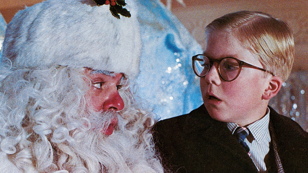 Peter Billingsley with Santa in "A Christmas Story"