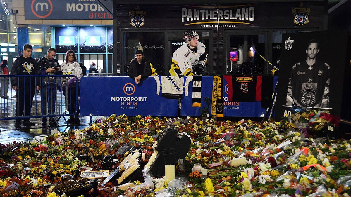 Flower tributes for Nottingham Panthers player Adam Johnson