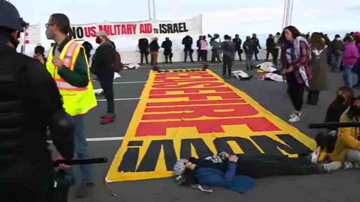 protesters on Bay Bridge in San Francisco