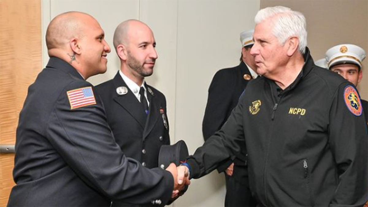 Nassau County Executive Bruce Blakeman thanks firefighters deploying to Israel