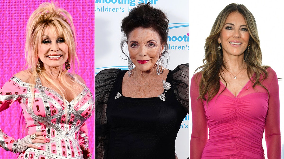A photo of Dolly Parton, Joan Collins, Elizabeth Hurley