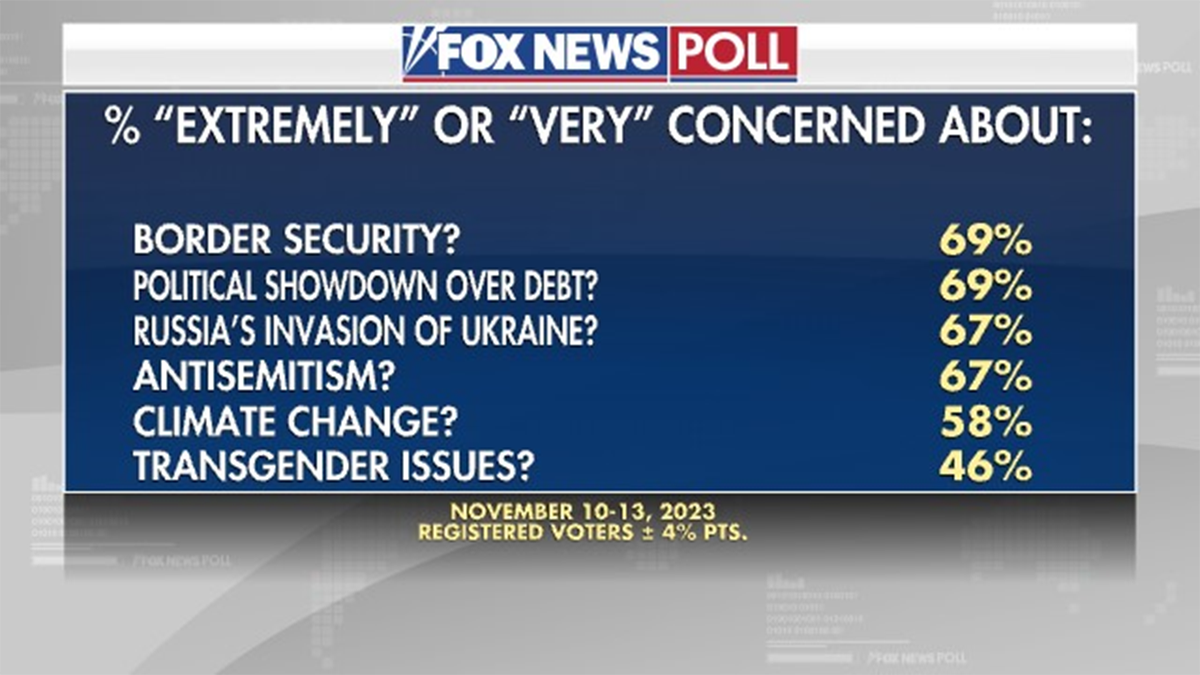 Fox News Polls issues "extremely" or "very" concerned about