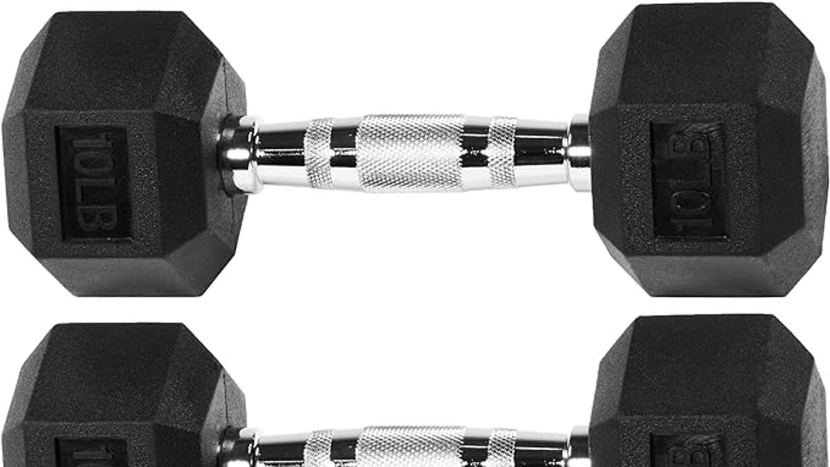 Signature Fitness Rubber Encased Hex Dumbbell