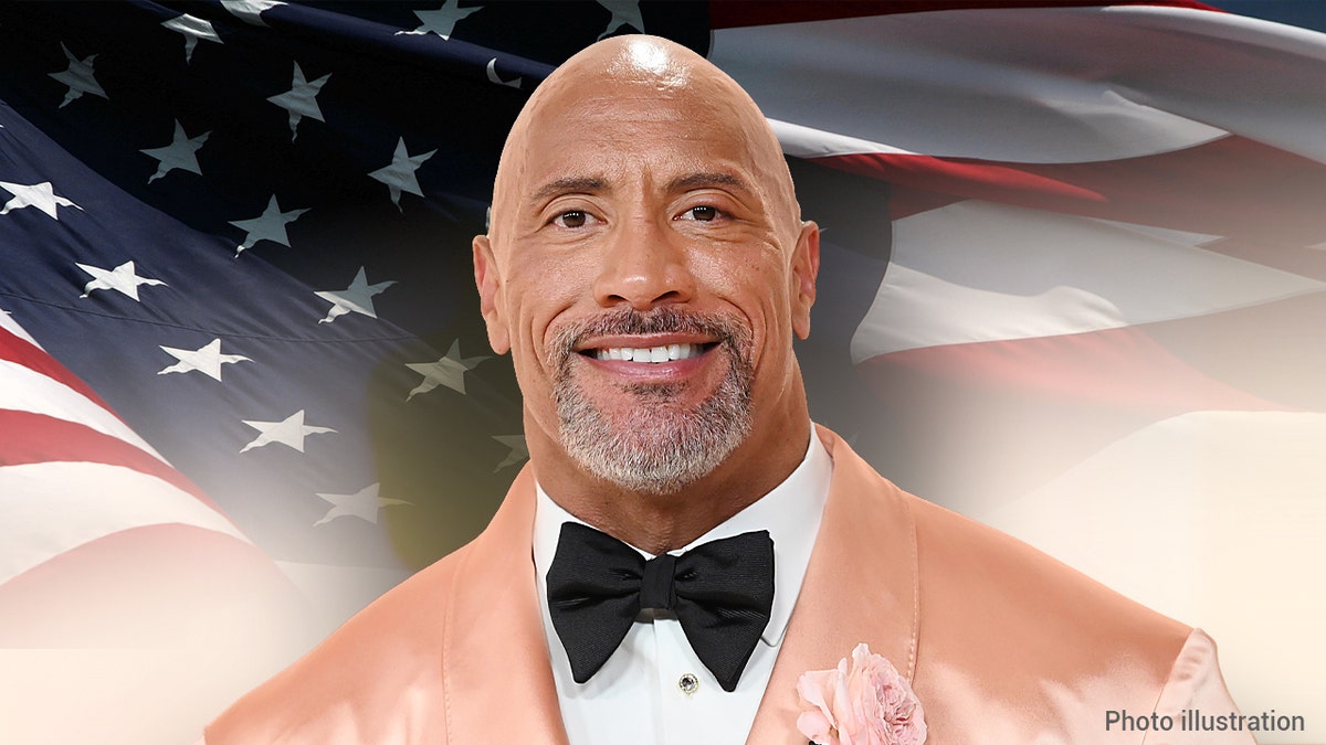 Dwayne "The Rock" Johnson in front of an American flag