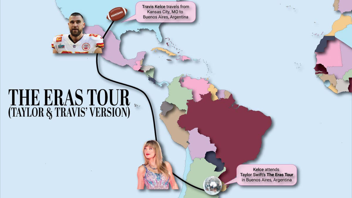 graphic of eras tour, taylor and travis version