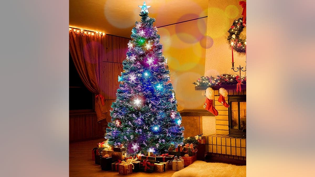 Juegoal Árbol de Navidad de Fibra Óptica Preiluminado de 7 pies