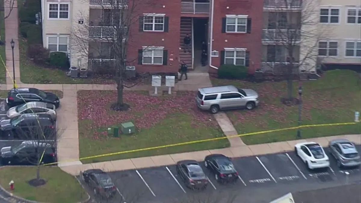 An aerial view of the scene of a triple murder in New Jersey