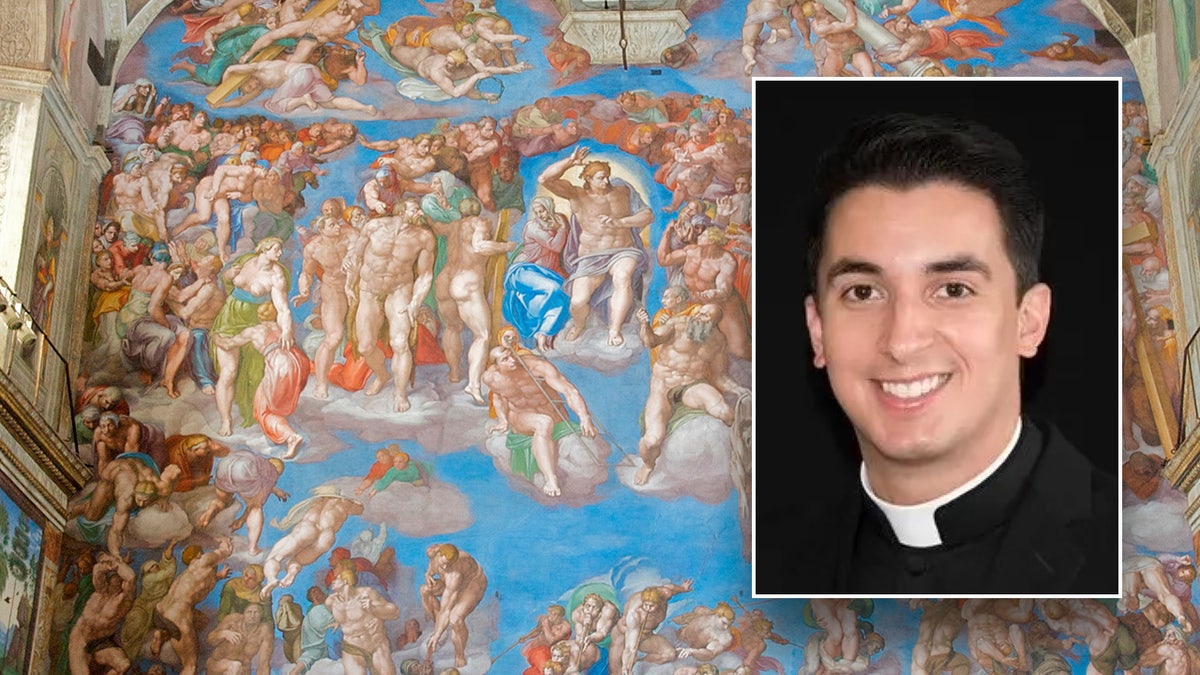 Michelangelo's Last Judgment with an inset of Fr. Jaramillo