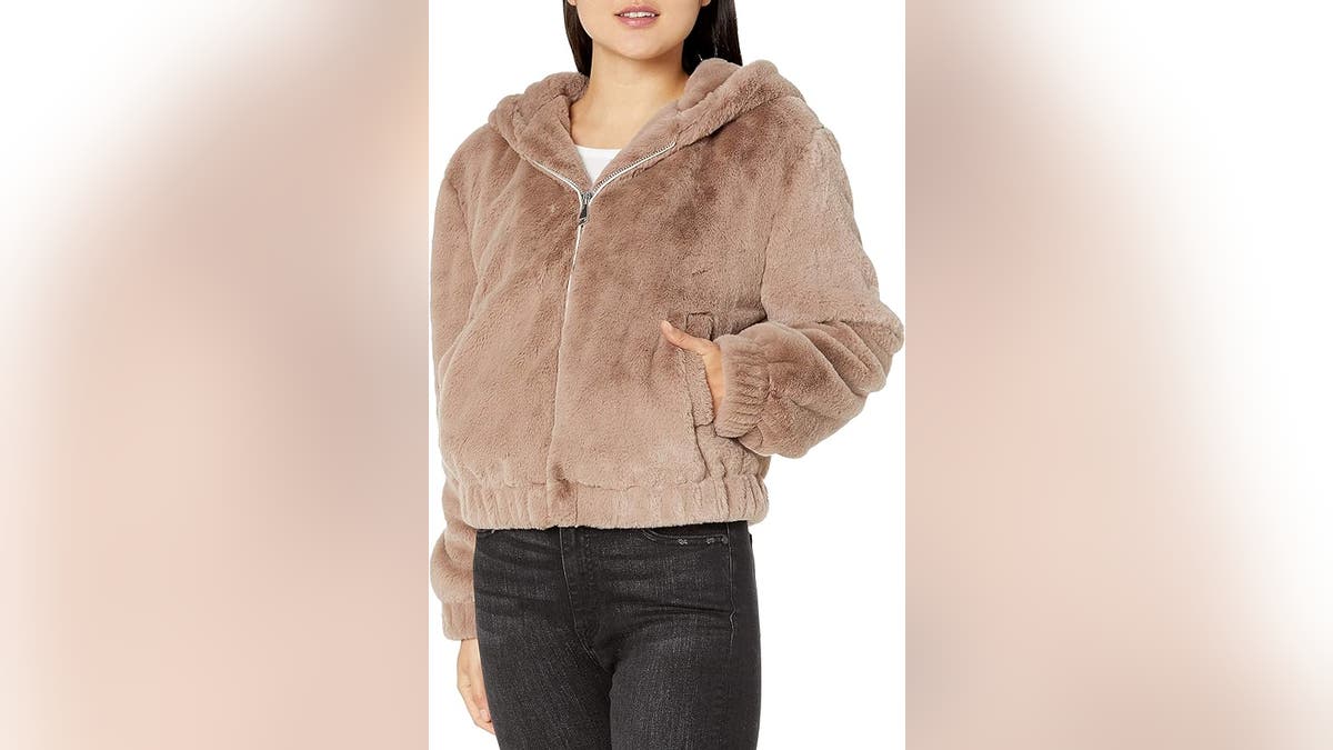 The Drop Women's Sloane Faux Fur Hooded Bomber Jacket