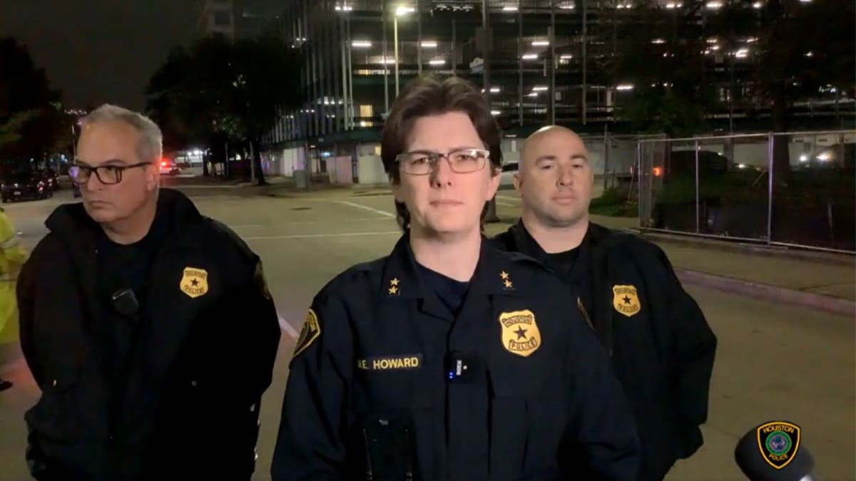 Police taking part in a press conference following a deadly crash in Houston, Texas