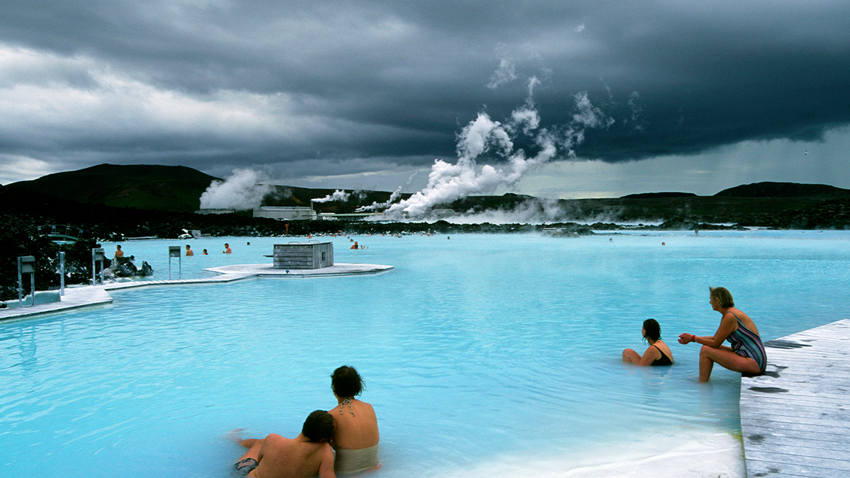 people lounge in Blue lagoon in Iceland