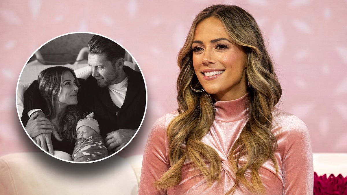 Jana Kramer smiles alongside newborn baby and fiance Allan Russell